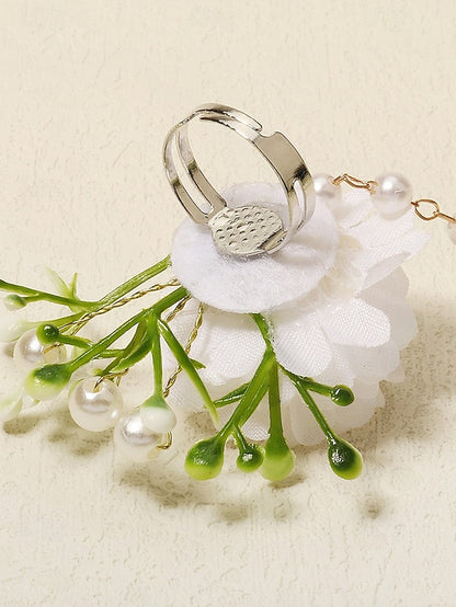Pearls Floral Jewelry and – White Elegant with Hand Wrist Set