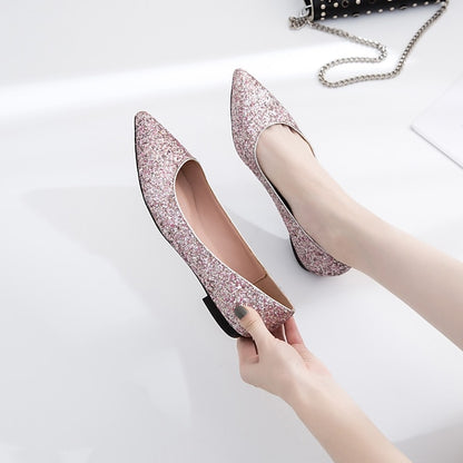 Women's – Toe Comfortable Flat Pink Glitter Shoes Pointed