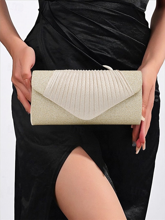 – Bag Pleated Glitter Clutch Champagne with Design Evening