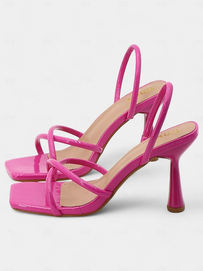 Design Strappy Sandals Square Beige Toe – Heeled with