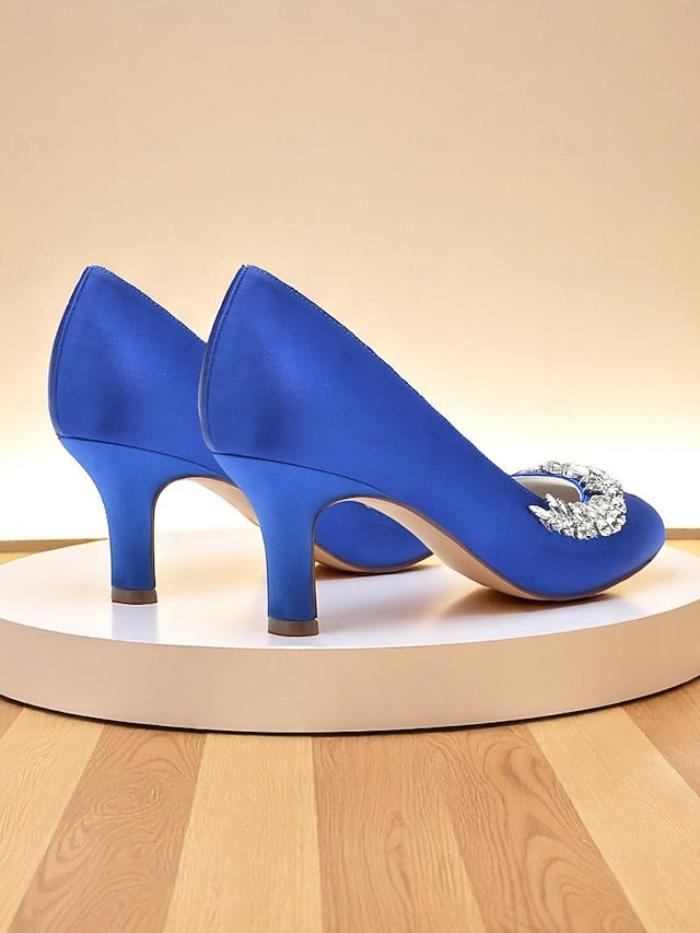 Kitten Round Women's Heels Heel Silver - Satin Low Toe