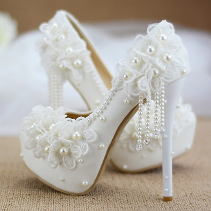 Heels Platform with Women's Floral Wedding White Lace