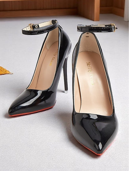 Stiletto Ankle with Women's Leather Heels Patent Black