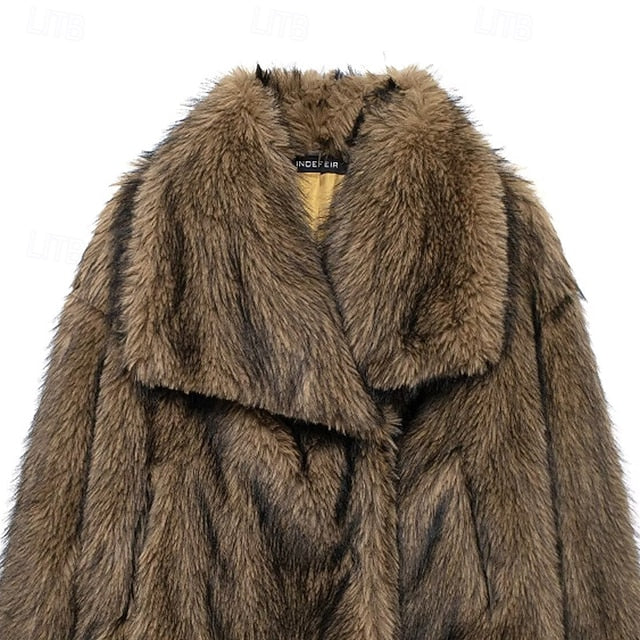 Women's Fur Furs Warm Pocket Faux Comfortable Coat