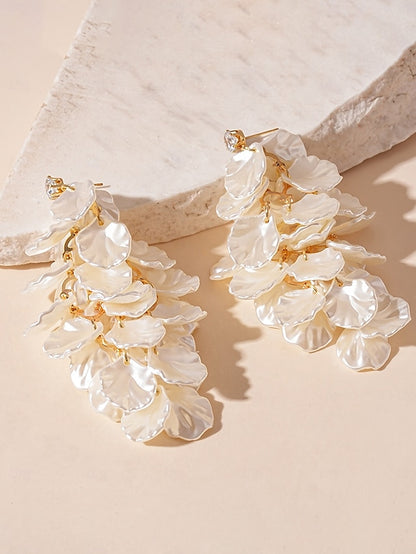 Floral Layered Elegant Earrings Women's Drop - Satin Petal