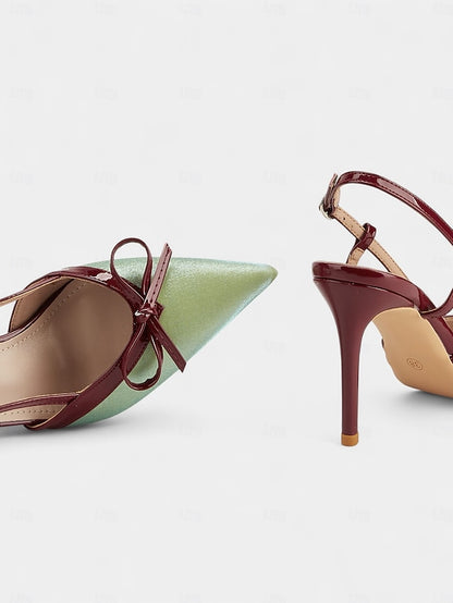 - Slingback Heels Pointed Red and Stiletto Green Women's