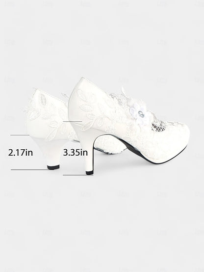 Lace Floral White – with Heel Bridal High Shoes Embellishments