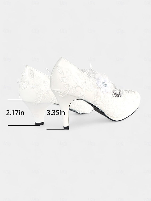 Lace Bridal White with Heel High – Floral Embellishments Shoes