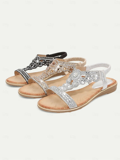– Embellished Women's Sandals Rhinestone T-Strap Elegant