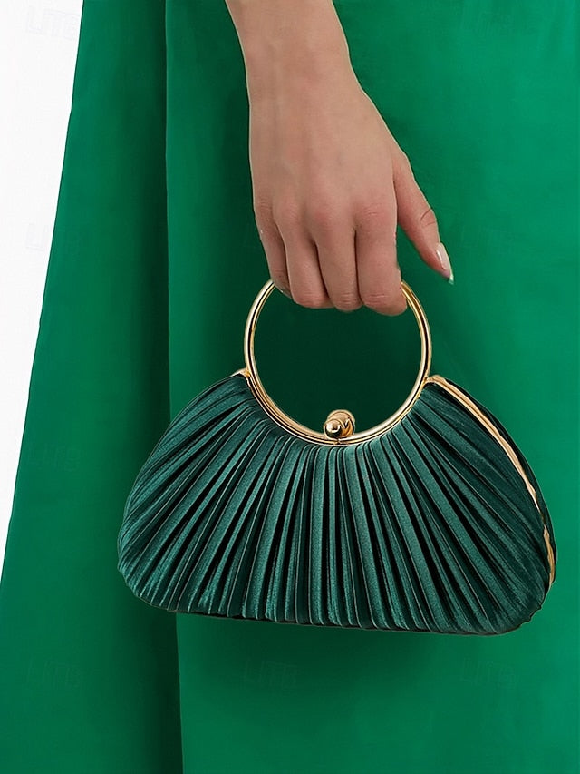 Ring Clutch Pleated - with Handle Elegant Gold Velvet Green