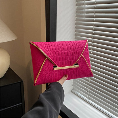 Metal Yellow Envelope Handle Women’s Clutch with Croc-Embossed