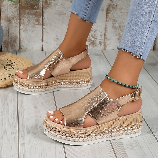 Metallic Espadrille Faux Leather Women's Gold Platform