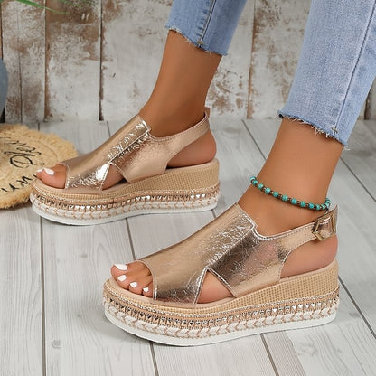 Metallic Espadrille Faux Leather Women's Gold Platform