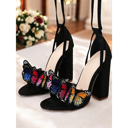 – Butterfly Heel for Women High Sandals Embellished Black