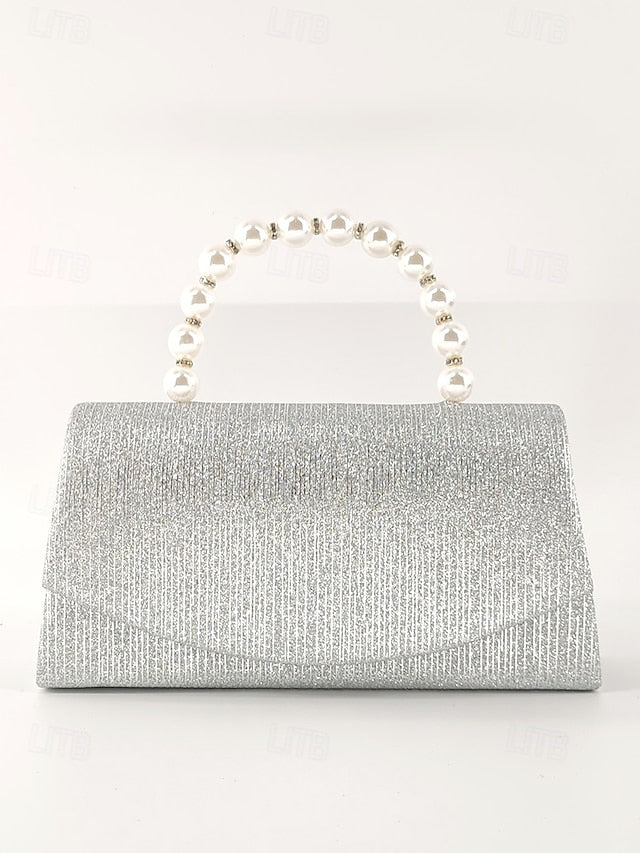 Handle Bag with Women's Pearl – Glitter Purple Clutch