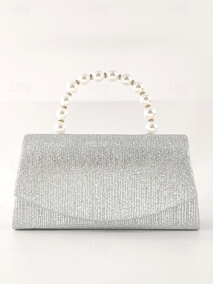 Handle Bag with Women's Pearl – Glitter Purple Clutch