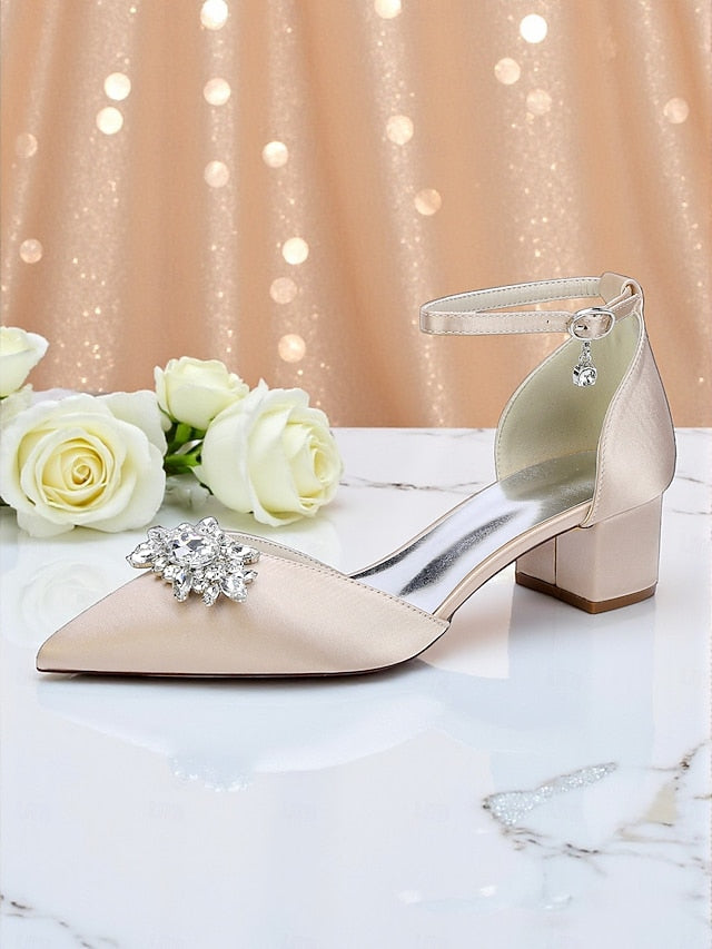 Satin Women's Shoes with Heel Burgundy Block Wedding