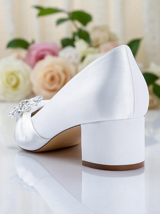 Low Heel White with Pumps Crystal Block Women's