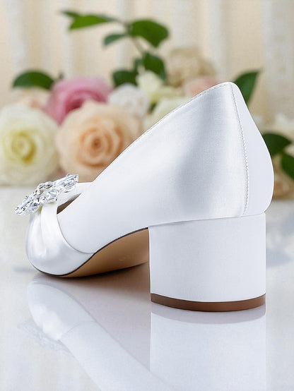 Low Heel White with Pumps Crystal Block Women's