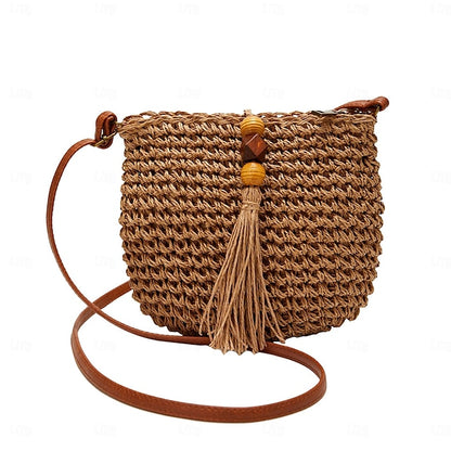 Tassel Women's Bag Woven Boho Handbag – Straw Crossbody