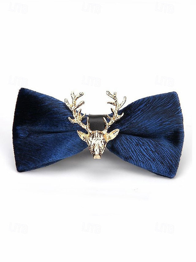Tie Head Pin Gold Bow with Velvet Deer Men's