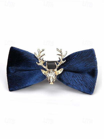 Tie Head Pin Gold Bow with Velvet Deer Men's