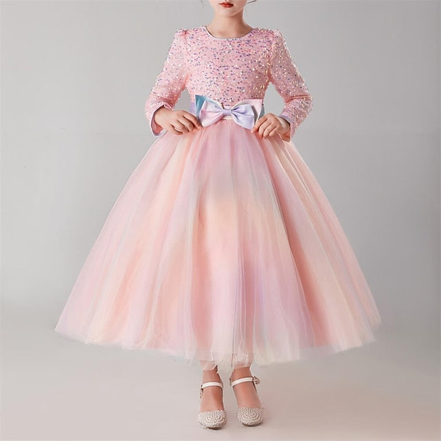 Color Girls' Long Solid Kids Dress Flower Girl Party