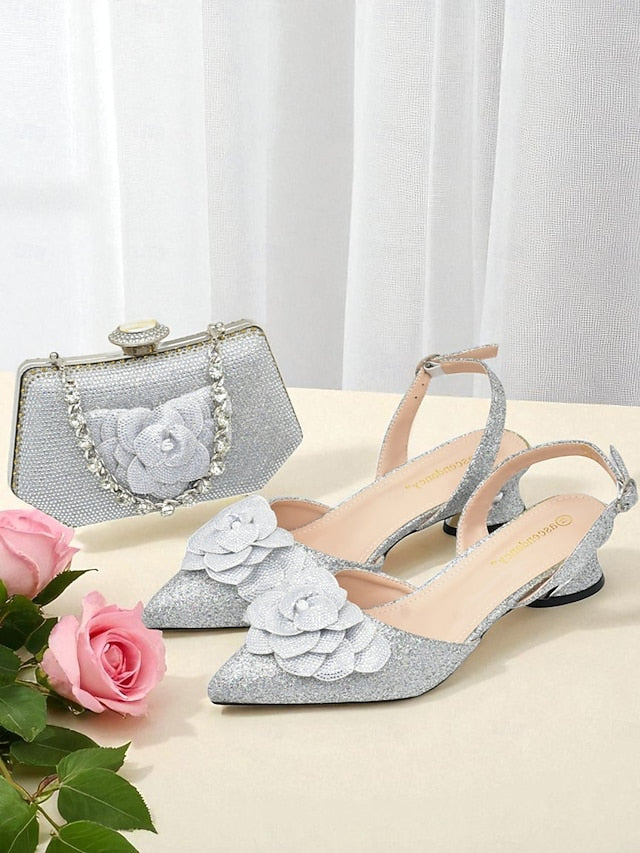 Glitter Evening and Slingback Matching Women's Clutch Heels