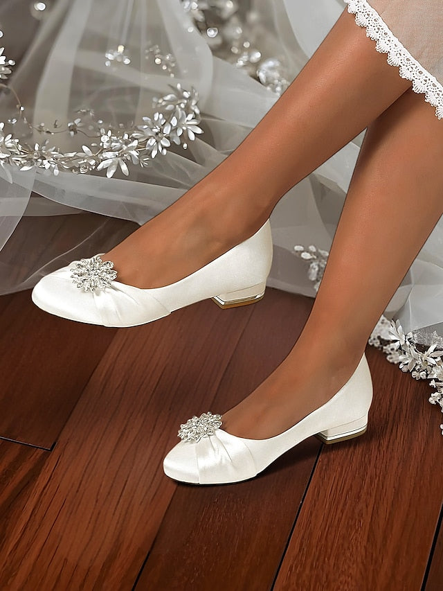 Flats Crystal Satin Elegant Women's White Wedding –