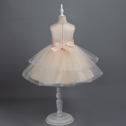 Dress Party Color Girls' Sleeveless Solid Toddler