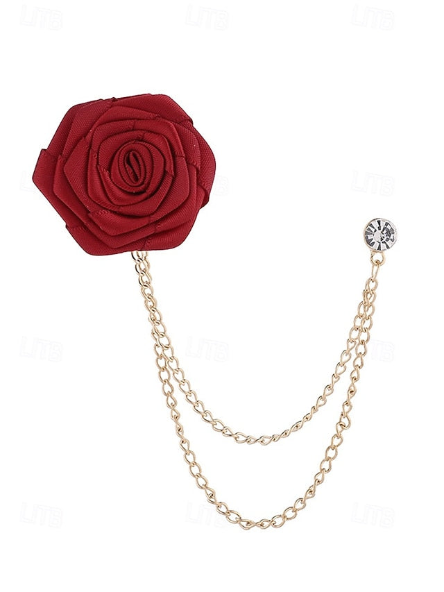 Rose – Chain Men's with Lapel Elegant Gold Pin Red