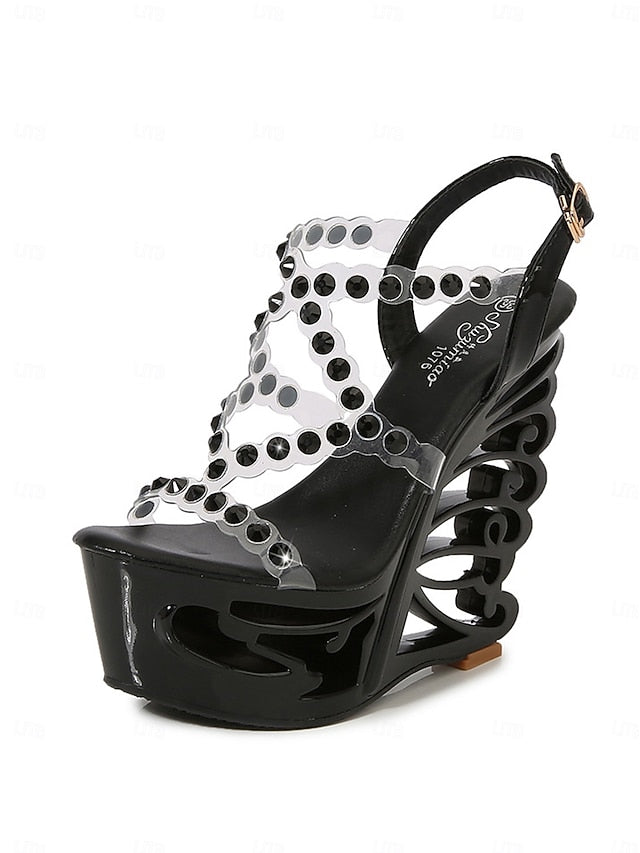 Stiletto – Women Rhinestone Sandals Elegant Silver Dance for