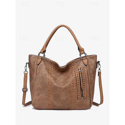 Brown Faux – Women's Tote Bag Handbag Leather Spacious