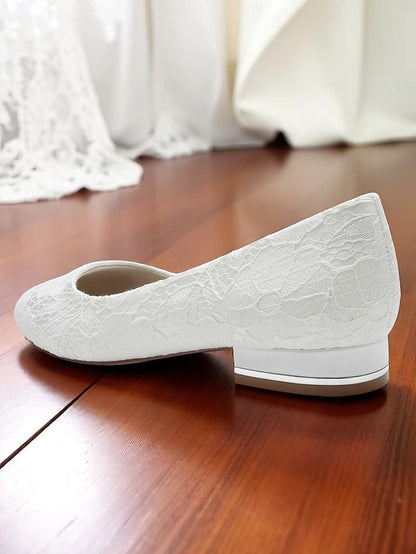 Women's Heel Ivory Flats Low Lace Wedding