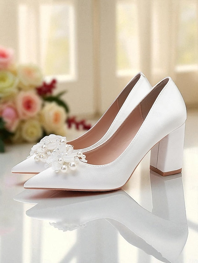 White with Crystal and Women's Wedding Heels Pearl