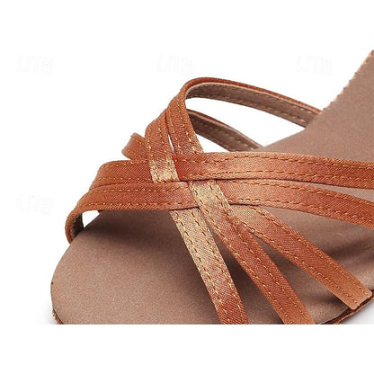 and Satin Shoes Dance Women's Latin Design with Strappy