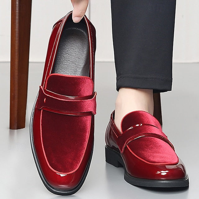 Velvet Men's – with Sleek Leather Loafers Faux Red Design