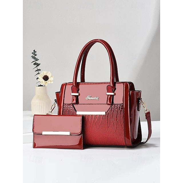 Faux – Glossy Patent Women's Handbag Set Leather