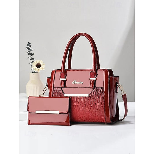 Faux Set Handbag Glossy Women's – Patent Leather