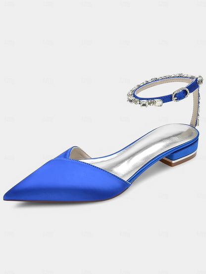 Satin Shoes Chic Black Wedding Crystal-Ankle with Strap –