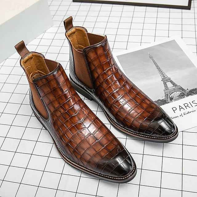 Chelsea – Brown Slip-On Men's Pattern Crocodile Boots