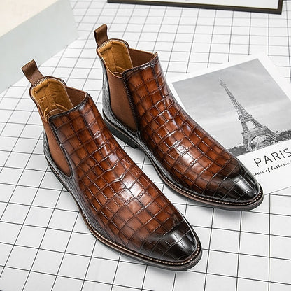 Chelsea – Brown Slip-On Men's Pattern Crocodile Boots