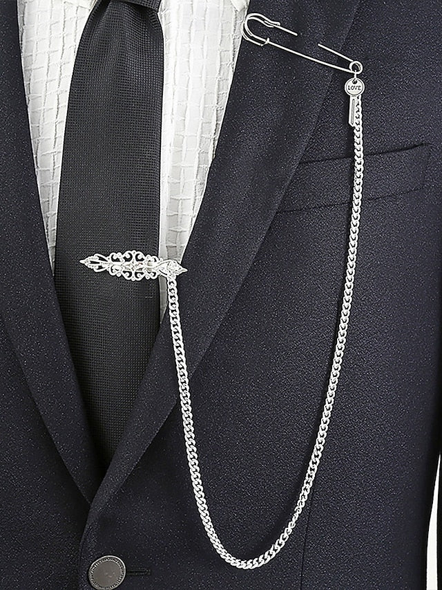 Nautical with – Ship Wheel Chain Design Silver Men's Tie