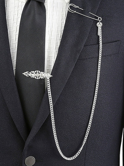 Nautical with – Ship Wheel Chain Design Silver Men's Tie