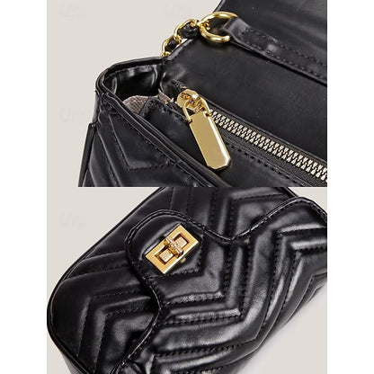 Leather Bag Women's White Crossbody with Gold Elegant Chain