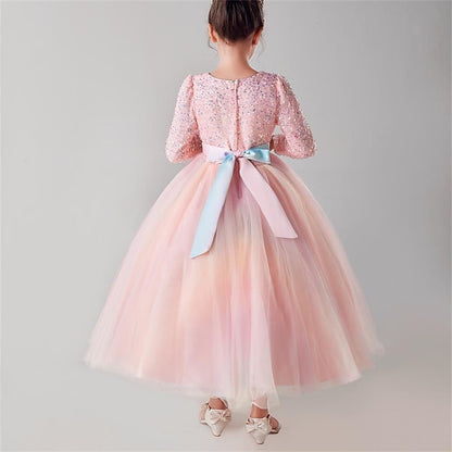 Color Girls' Long Solid Kids Dress Flower Girl Party