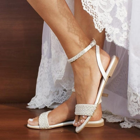 Women's Elegant Rhinestone Ivory Bridal Wedding - Sandals