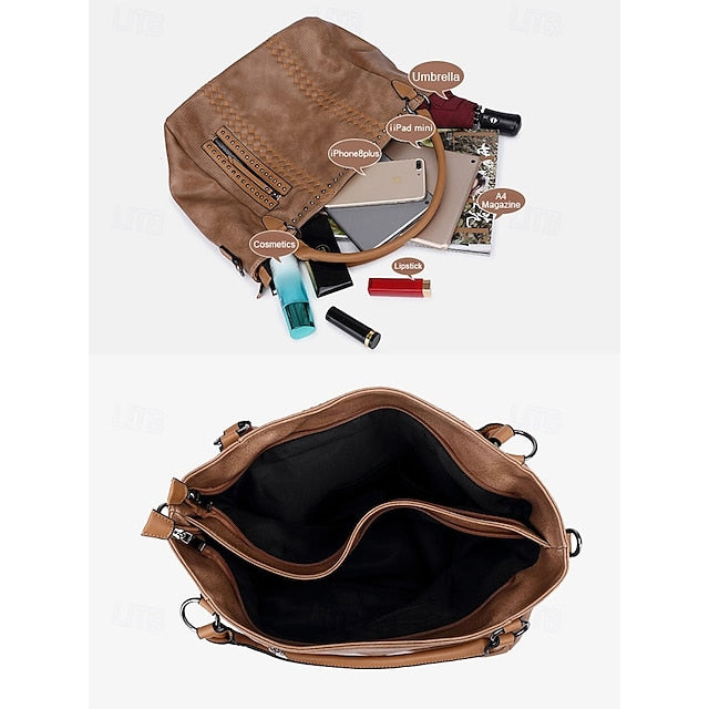 Brown Faux – Women's Tote Bag Handbag Leather Spacious