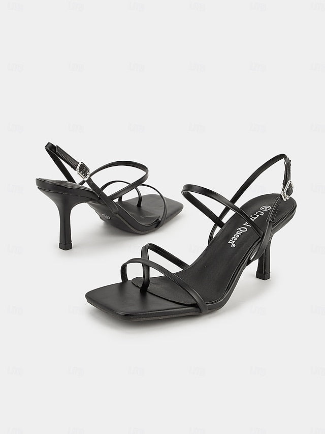 for High Heel Toe Nude Strappy Women Minimalist Square - Sandals