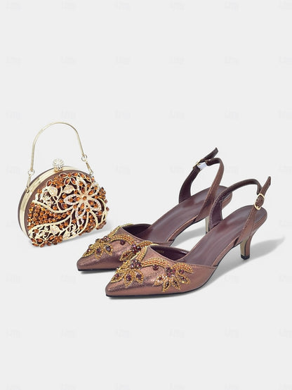 Slingback – with Handbag Matching Heels Embellished Gold